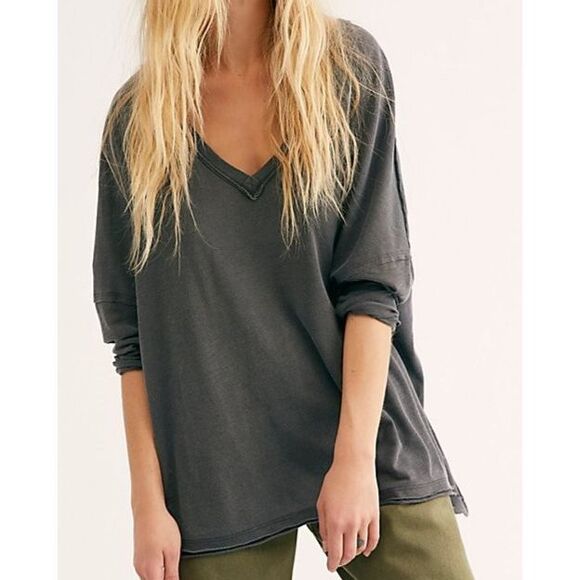 We The Free x FP OB1078864 Women's Sz L Black/Charcoal On My Mind V-Neck Shirt - Picture 9 of 9